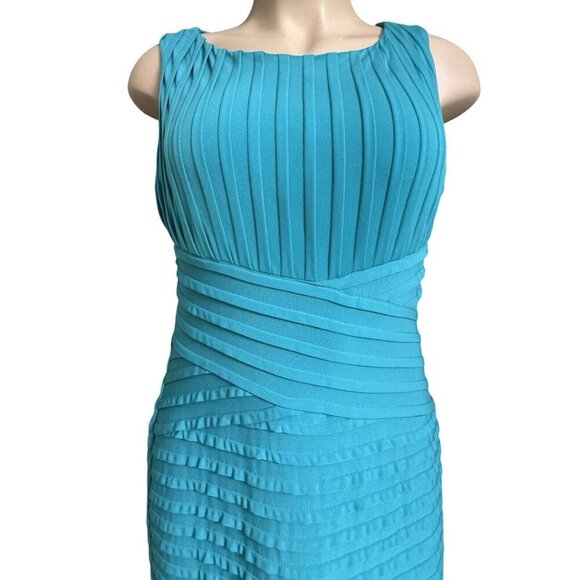 CALVIN KLEIN Teal Bandage Dress Sz 0/2‎ Pleated Crossover Waist PinTuck Slinky - Picture 5 of 14